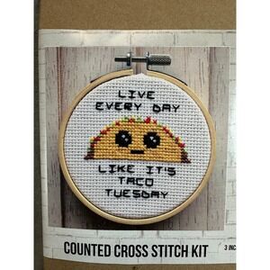 Spot Colors Counted Cross Stitch Kit 3 Inch Taco Tuesday Beginner Fun Craft